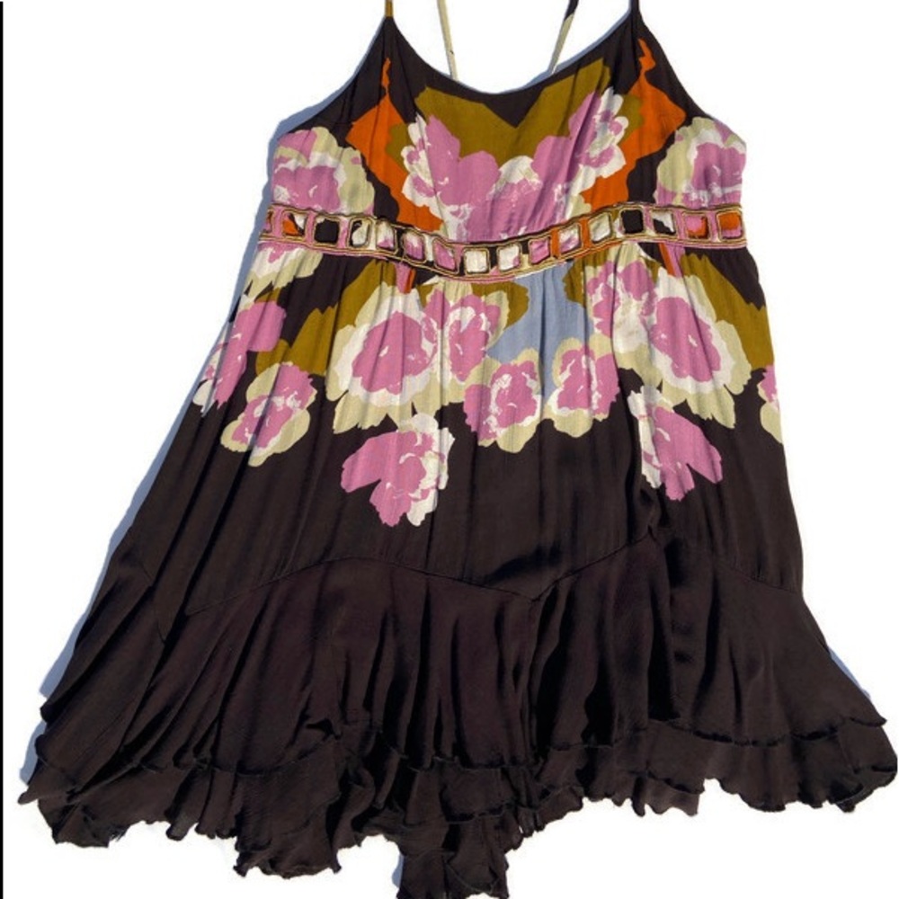 Free people black floral baby doll dress size small